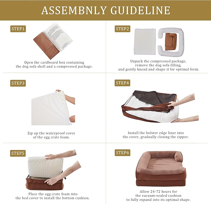 Bedfolks Orthopedic Dog Bed, Waterproof Dog Sofa Bed for Large Dogs, Egg Foam Pet Couch Bed with Removable Washable Cover and Nonslip Bottom, Brown-Mewly Pet