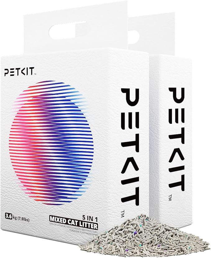 PETKIT Mixed Cat Litter Fast Clumping, Flushable, Ultra Absorbent, 100% Natural Ingredients Litter, Water Dissolvable, Really Dust-Free, Low Tracking Bentonite Tofu Litter (7.9lb×2 Bags)-Mewly Pet