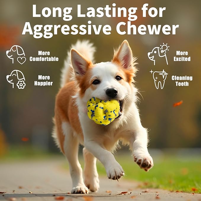 Upgrade Dog Balls Interactive Toys for Aggressive Chewers, Indestructible Tennis Durable Bouncy for Fetch Game, Lightweight Floating, Yellow-Mewly Pet