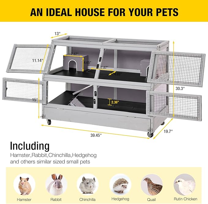 Aivituvin Guinea Pig Cage Chew Proof Hamster Cage Metal Frame Rat House Small Animal Habitat Critter Nation Cage 2 Levels Double Use Movable-Mewly Pet
