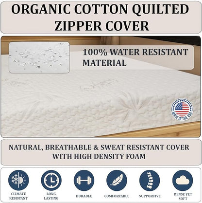 Foamma 8" x 48" x 80" Mattress for RV with Water Resistant Organic Cotton Cover, Firm High Density Foam, USA Made, CertiPUR-US Certified Foam
