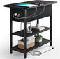 Yoobure End Table with Charging Station, Flip Top Side Table with USB Ports and Outlets, Sofa Couch Table Bedside Table for Living Room Bedroom, Narrow Nightstand with Storage Shelves for Small Space