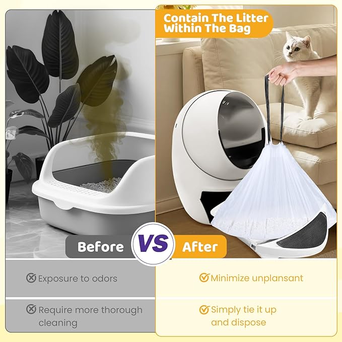 160 Count Cat Litter Box Liners with Drawstring Compatible with Litter-Robot 3/4 Heavy Duty Cat Litter Bags Waste Bags Replacement-Mewly Pet