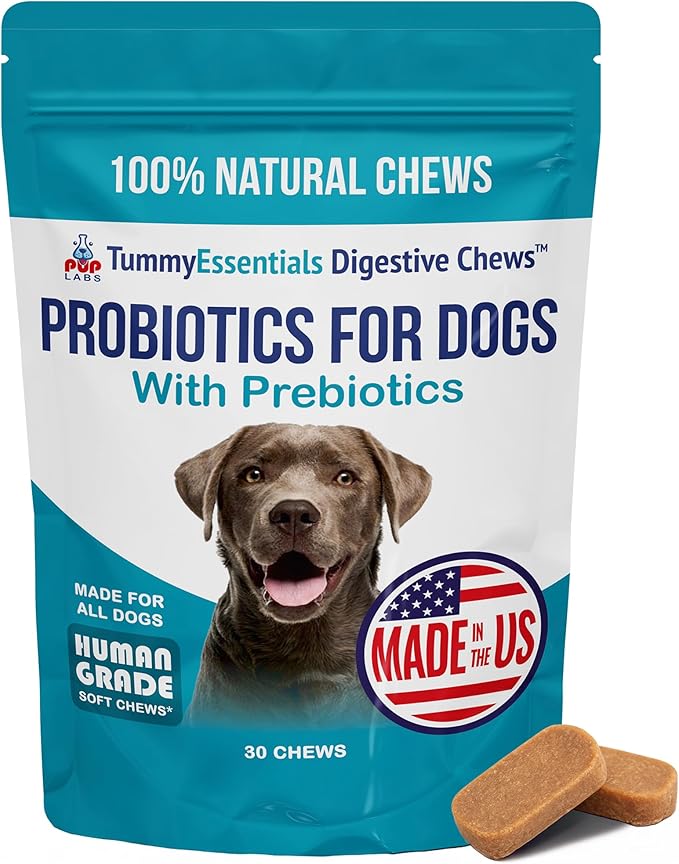 Tummy Essentials Probiotic Chews for Dogs, Supports Gut Health for Dogs and Firm Stools, Helps Eliminate Digestive Dysfunction, Dog Probiotics Made in The USA, 30 Chews-Mewly Pet