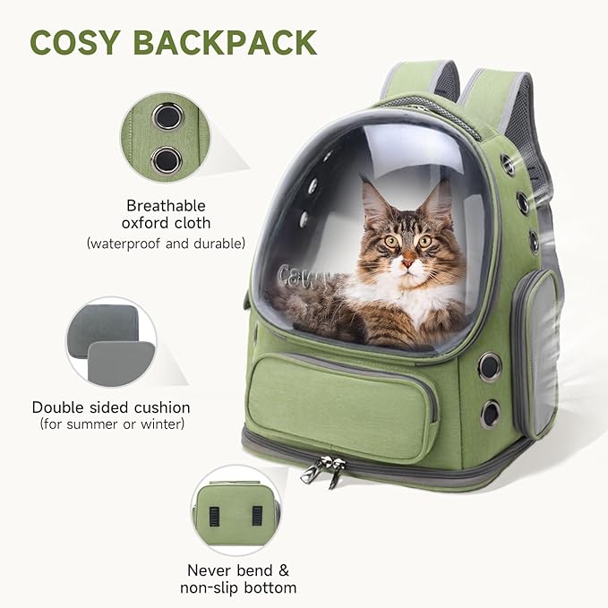 Cat Backpack Carrier, Breathable Cat Carrier Large Space Bubble Pet Backpack for Kitty Small Dog up to 15lbs, Transparent & Foldable Pet Carrier for Travel Hiking-Mewly Pet