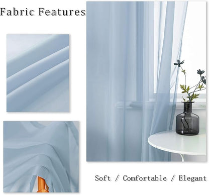 DUALIFE Dusty Blue Curtains 63 Inch Length for Bedroom Decor Set of 2 Panels Grommet Window Look Semi Sheer Volie Transparent Blue Sheer Curtains for Boys Room Living Room 52x63 Inches Long