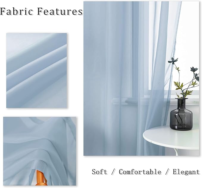 DUALIFE 72 Inch Length Dusty Blue Sheer Window Curtains for Living Room 2 Panels Set Grommet Window Look Semi Soft Sheer Transparent Grey Blue Sheer Curtains for Bedroom 72 Inch Long