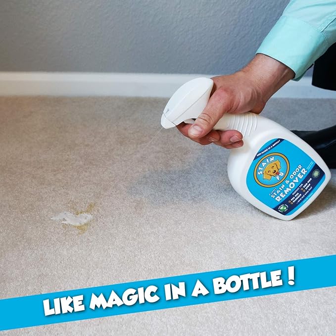 Pro Strength Carpet Odor & Stain Remover Works Like Magic in a Bottle on Tough Urine Feces Vomit and Even red Wine Too! 24 fl.oz-Mewly Pet