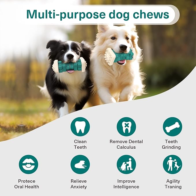 Pceotllar Indestructible Dog Chew Toys, Interactive Puzzle Toys with Beef Flavor, Safe Rubber for Aggressive Chewers - Large, Medium, Small Dogs - Green-Mewly Pet