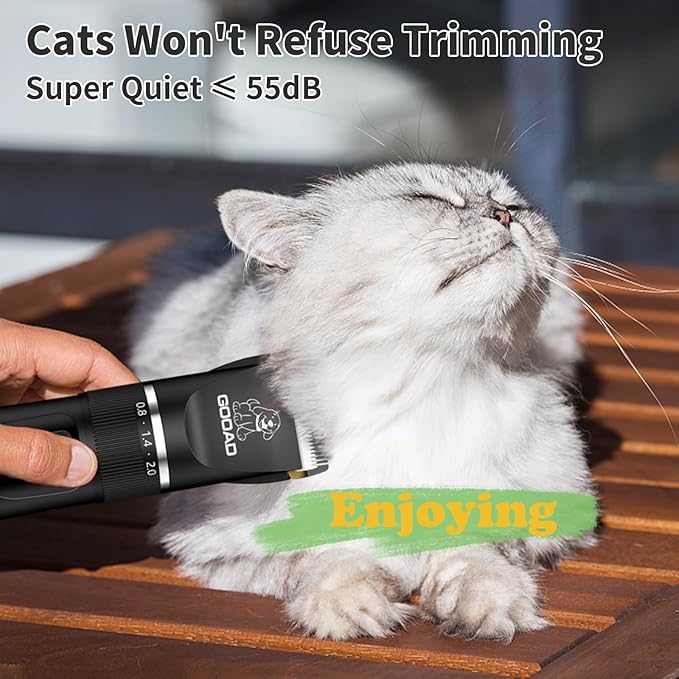 Cat Clippers, Professional Cat Grooming Kit, Cordless Cat Grooming Clippers for Thick Coats, Cat Hair Trimmer, Low Noise Cat Shaver Clippers, Quiet Pet Hair Clippers Tools for Cats Dogs (Black)-Mewly Pet