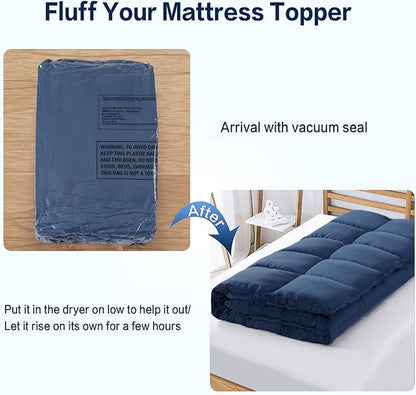 SOPAT Mattress Topper Twin Size Extra Thick Mattress Pad 8-21" Deep Pocket Soft Down Alternative Fill Mattress Protector Pillow Top Mattress Cover (39x75 Inches, Navy Blue)
