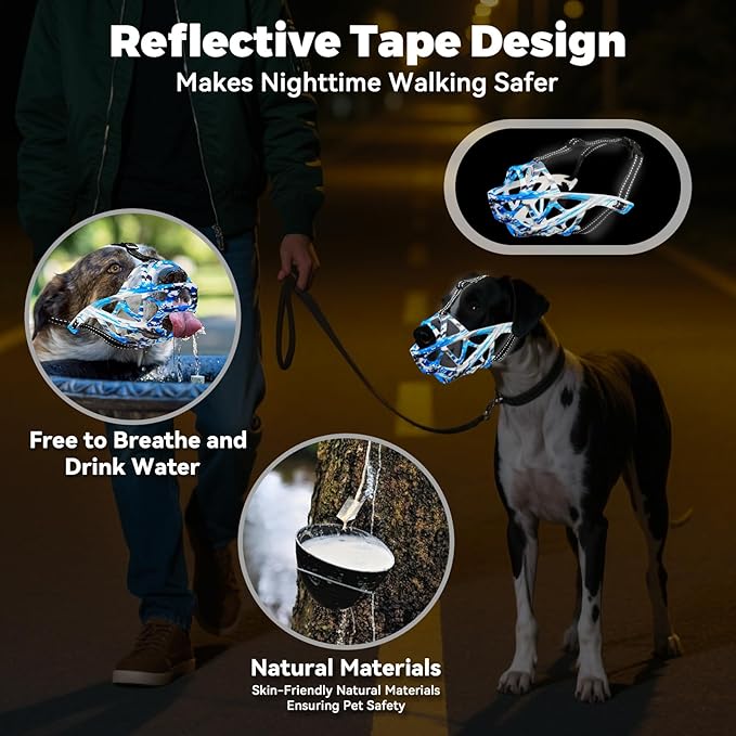 Dog Muzzle for Large Dogs, Medium and X-Large Aggressive Dog, Breathable Basket Muzzles, Suitable for Grooming Trimming Training, Allows Panting Drinking (Camouflage Blue, S)-Mewly Pet