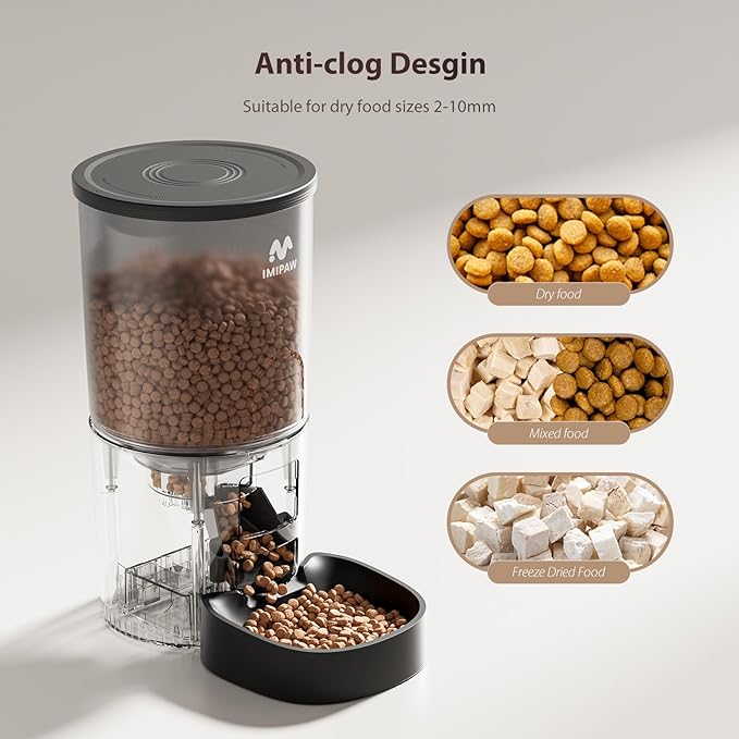 Automatic Cat Feeders, 5L Large Capacity, Timed Feeding Dry Food, Dual Power Design, Programmable Portion Size, 1-6 Meals Per Day, with Desiccant, Suitable for Small Pets Food Dispenser, Black-Mewly Pet