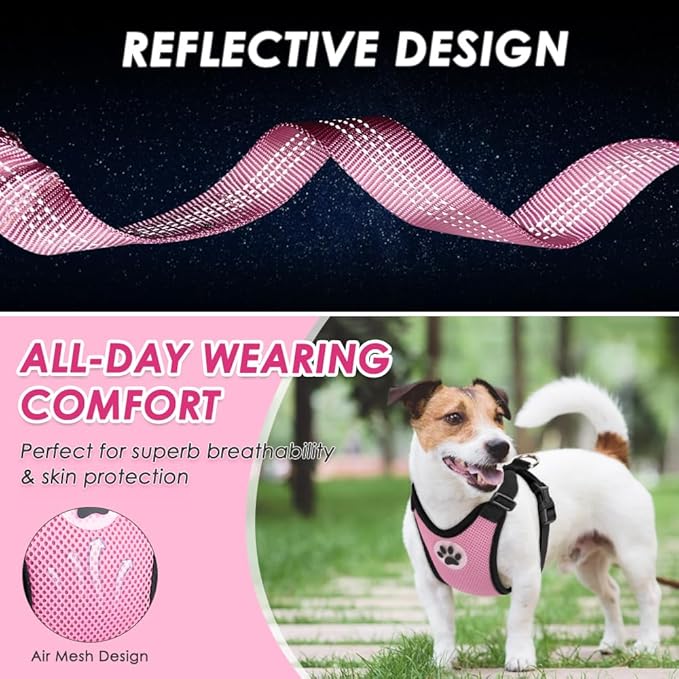Lukovee Dog Seat Belt for Car, Adjustable Dog Car Harness for Large Medium Small Dogs, Soft Padded & Breathable Mesh Dog Seatbelt with Car Strap and Carabiner(Pink Double Clip,Small)-Mewly Pet
