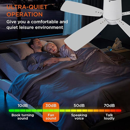 TALOYA 42 inch Ceiling Fans with Lights Remote Control, Modern Low Profile Ceiling Fan with Ultra Quiet Reversible DC Motor,Flush Mount Ceiling Fan for Bedroom Living Room