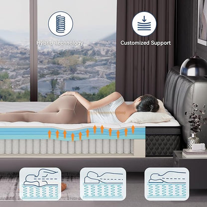 ELEMUSE Cal King Mattress, 10 Inch Hybrid Memory Foam Mattress in a Box, Pressure Relieving Comfort, Individual Pocket Springs for Motion Isolation, Medium Firm, CertiPUR-US Certified, Fiberglass Free