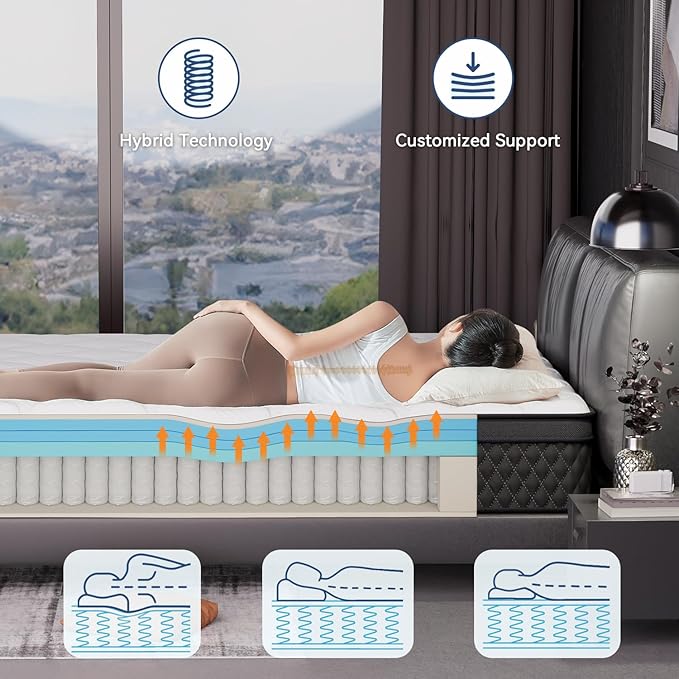 ELEMUSE Twin Mattress, 12 Inch Hybrid Memory Foam Mattress in a Box, Pressure Relieving Comfort, Individual Pocket Springs for Motion Isolation, Medium Firm, CertiPUR-US Certified, Fiberglass Free