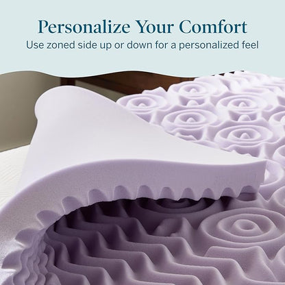 LUCID Zoned Memory Foam Mattress Topper, Queen, Lavender