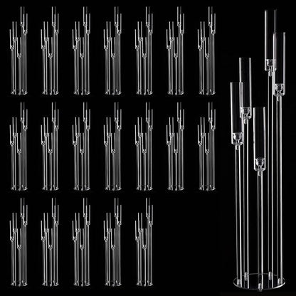 20pcs 5 Arm Candelabra Acrylic Floor Candelabra for Wedding,45.7inch Tall Clear Candle Holders for Ceremony Birthday Party Home Decoration Fit 0.8 LED Candles