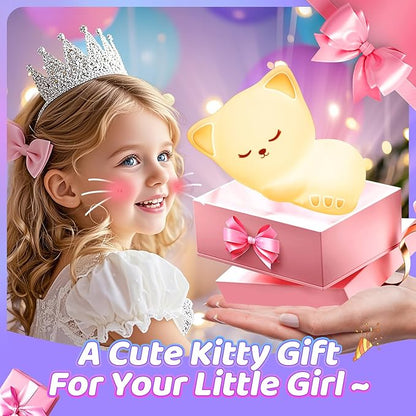 Mubarek Night Light for Kids,16Colors Cat Night Light for Kids Cute Lamp,Dimmable Toddler NightLight for Girls,Soft Silicone Nightlight for Baby Room, Rechargeable Cute Lamp Big Size