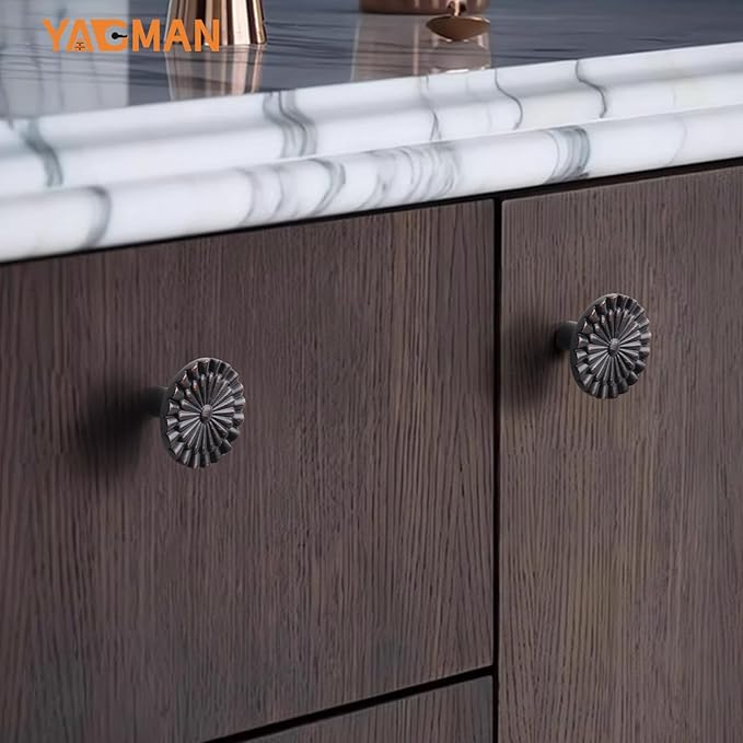 Oil Rubbed Bronze Cabinet Knobs 6 Pack Round Sunflower Dresser Drawer Hardware Furniture Cupboard Handles for Bathroom Single Hole Knob Kitchen SH-ORB-K6