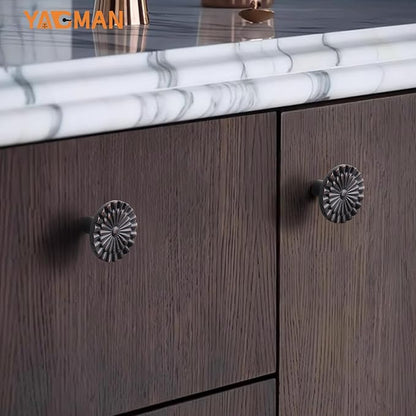 Oil Rubbed Bronze Cabinet Knobs 6 Pack Round Sunflower Dresser Drawer Hardware Furniture Cupboard Handles for Bathroom Single Hole Knob Kitchen SH-ORB-K6