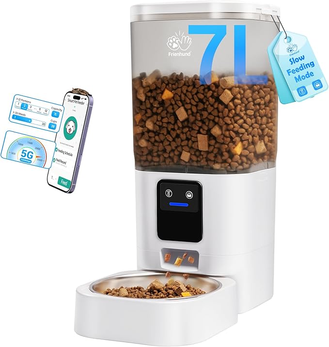 Automatic Cat Feeder with Slow Feed: 5G WiFi Automatic Dog Feeder with Smart APP Control, Auto Cat Food Dispenser with Alexa for Multiple Pets, Detachable for Easy Cleaning - 29 Cup（7L）-Mewly Pet