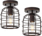 Create For Life® Industrial Vintage Flush Mount Ceiling Light,Rustic Metal Cage Semi Flush Mount Ceiling Lamp Fixture for Hallway Stairway Kitchen Garage, E26, Oil Rubbed Bronze Finish,2 Pack