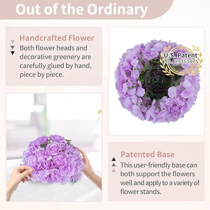 NUPTIO Flower Ball Arrangement Bouquet: 2 Pcs 11.8 inch Diameter Light Purple Rose Fake Flowers Balls for Wedding Centerpiece Decorations Artificial Flower Centerpieces for Tables