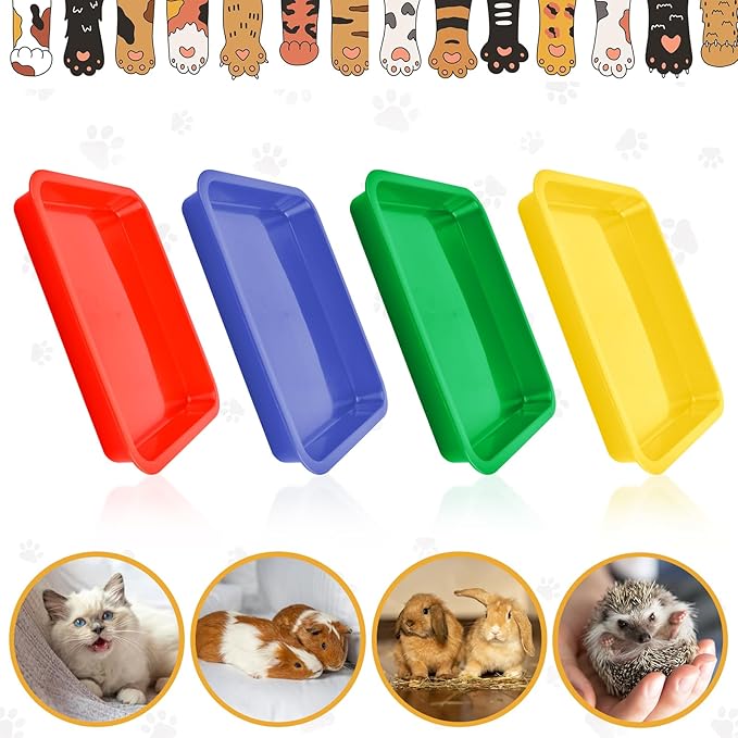 4 Pcs Open Small Kitten Litter Box, 15x12x1.4 Inch Low Entry Mini Open Cat Litter Box Rabbit Litter Pan Portable Shallow Litter Box Waterproof Travel Toilet for Bunny Guinea Pig Small Pet-Mewly Pet