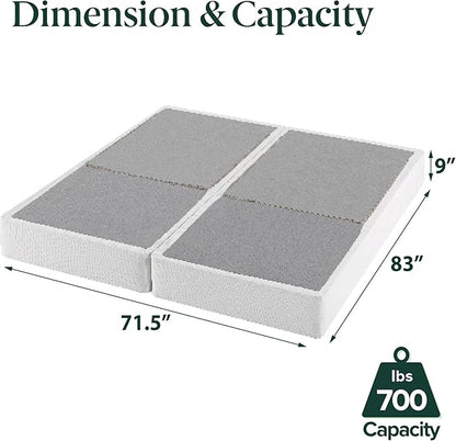 ZINUS 9 Inch Box Spring with Cover, No Assembly Mattress Foundation, Sturdy Metal Structure, Split Cal King, White