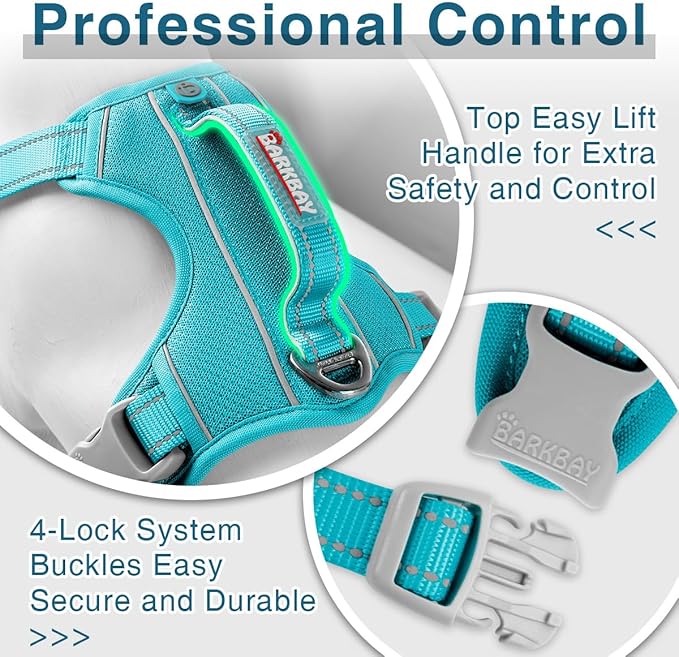BARKBAY Dog Harness No Pull with ID Tag Pocket - Heavy Duty, Reflective, Easy Control for Large Dogs(Ocean Blue,XL)-Mewly Pet