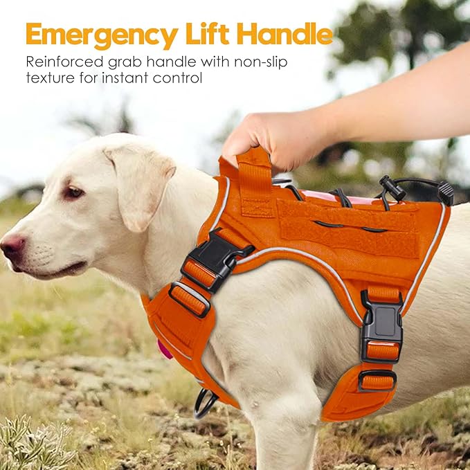 Heavy-Duty Tactical Dog Harness for Large Dogs, No Pull Adjustable Reflective Pet Vest with Molle System, K9 Military-Grade Control for Service Training, Outdoor & 10+ Breeds, Orange, Medium-Mewly Pet