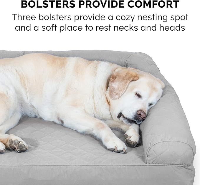 Furhaven Orthopedic Dog Bed for Large Dogs w/ Removable Bolsters & Washable Cover, For Dogs Up to 95 lbs - Quilted Sofa - Silver Gray, Jumbo/XL-Mewly Pet
