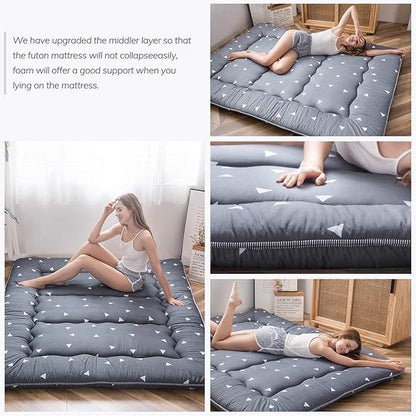 MAXYOYO Grey Triangle Printed Japanese Futon Floor Mattress, Thicken Sleeping Pad Floor Bed Roll Up Camping Guest Mattress Folding Couch Bed, Full Size
