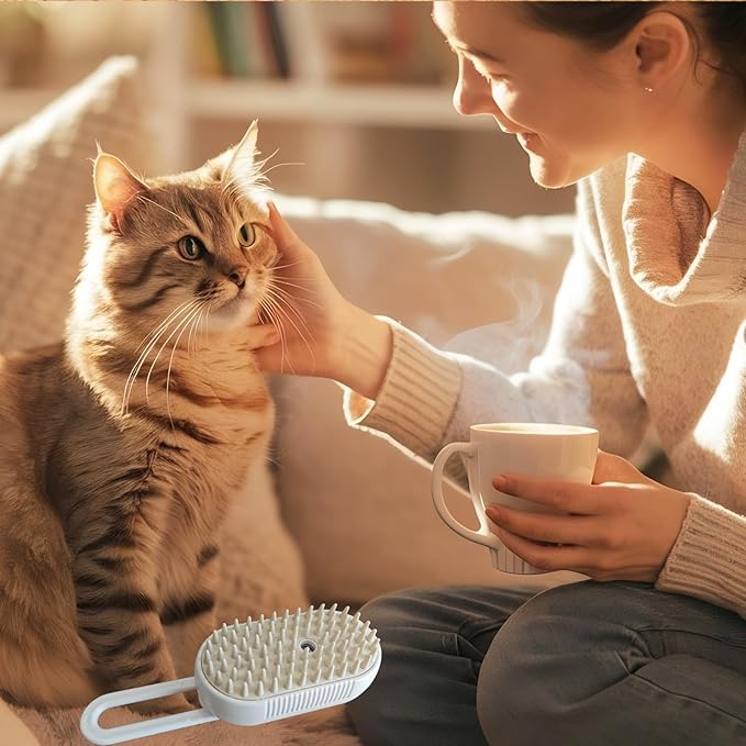 Cat Steam Brushes for Shedding, 4 in 1 Rechargeable Steam Cat Brush for Indoor Cats & Dogs, Grooming Comb with Spray-Mewly Pet