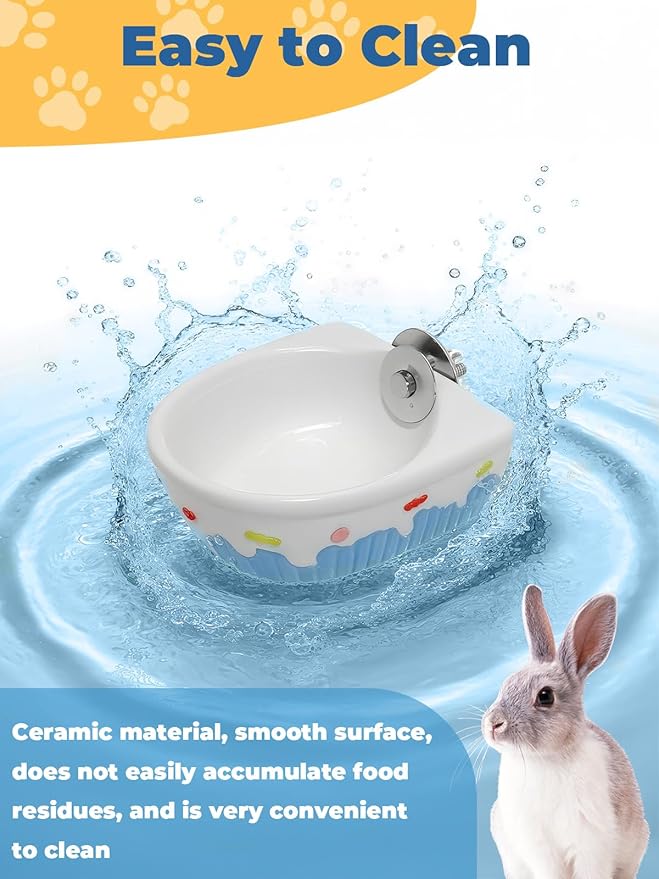 Chinchilla Food Bowl Ceramic Guinea Pig Cage Feeder Hanging Bunny Food Dish Small Animal Feeding Bowls for Syrian Hamster Ferret Gerbils (Blue)-Mewly Pet