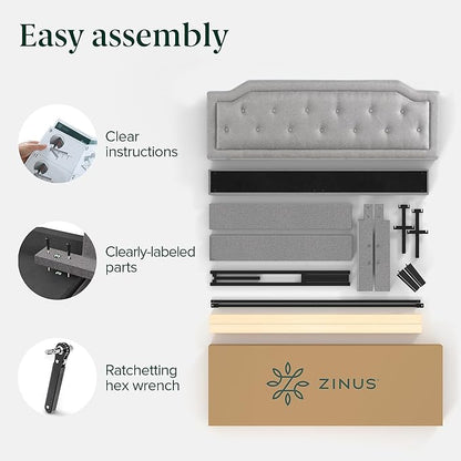Zinus Kellen Upholstered Scalloped Platform Bed Frame, Mattress Foundation, Wood Slat Support, No Box Spring Needed, Eco Friendly WonderBox (TM), Easy Assembly, Dark Grey, King