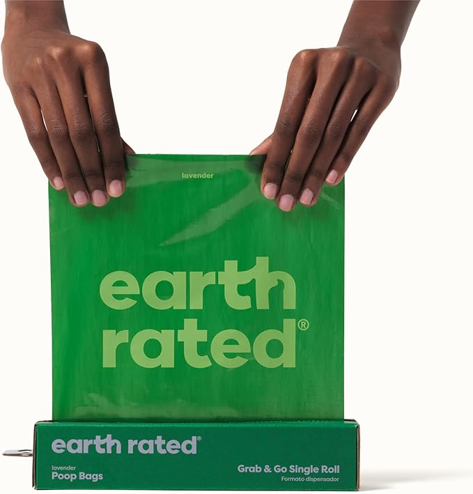 Earth Rated Dog Poop Bags, Thick Grab and Go Single Roll, Ideal for Backyard Pickups, Lavender Scented, 100 Count-Mewly Pet