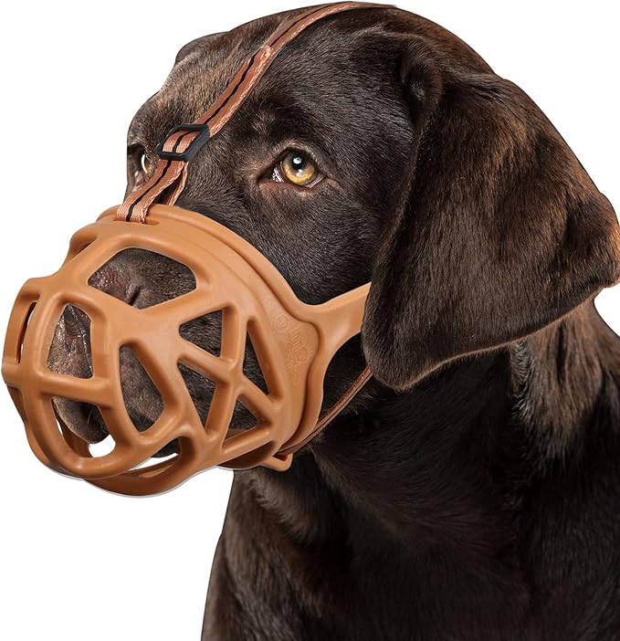 BARKLESS Dog Muzzle, Basket Muzzle for Biting, Chewing and Scavenging, Humane Cage Mouth Cover, Perfect for Grooming and Training Large Aggressive Reactive Dogs (XL, Brown)-Mewly Pet