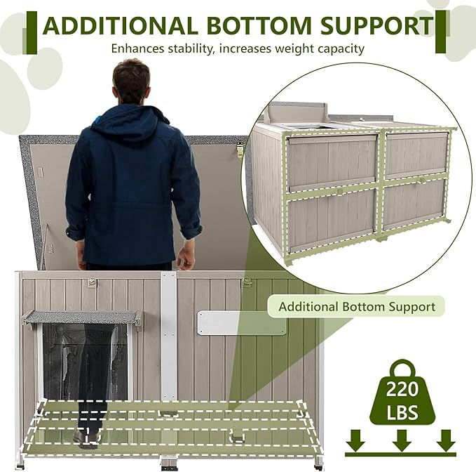 Large Dog House Outdoor XL Wooden Dog House with Weatherproof Asphalt Roof, Chew-Resistant Frame, Removable Floor, for Medium to Large Dogs Indoor Outdoor Use (Grey, 55.1"L x 33.1"W x 34.8"H)-Mewly Pet