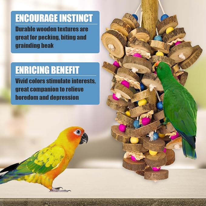 Extra Large Bird Parrot Toys- 19.7 inch Multicolored Natural Wooden Block Parrot Chewing Toy Suggested for Macaws cokatoos, African Grey and a Variety of Amazon Parrots. (Large Size)-Mewly Pet