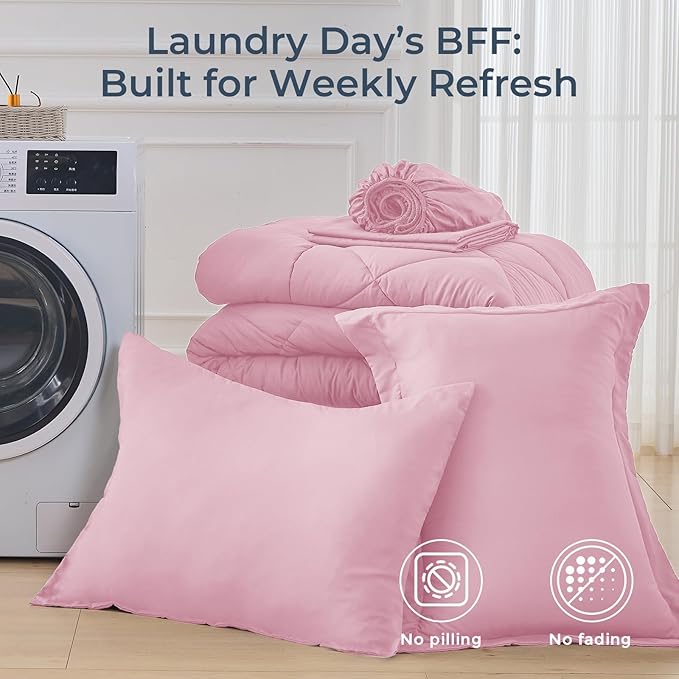 HEVUMYI Pink Twin-XL Comforter Set - 5-Piece All Season Bed in a Bag Twin-XL, Ultra Soft Bedding Set with Comforter, Flat Sheet, Fitted Sheet, Pillowcases, Pillow Shams, Pink