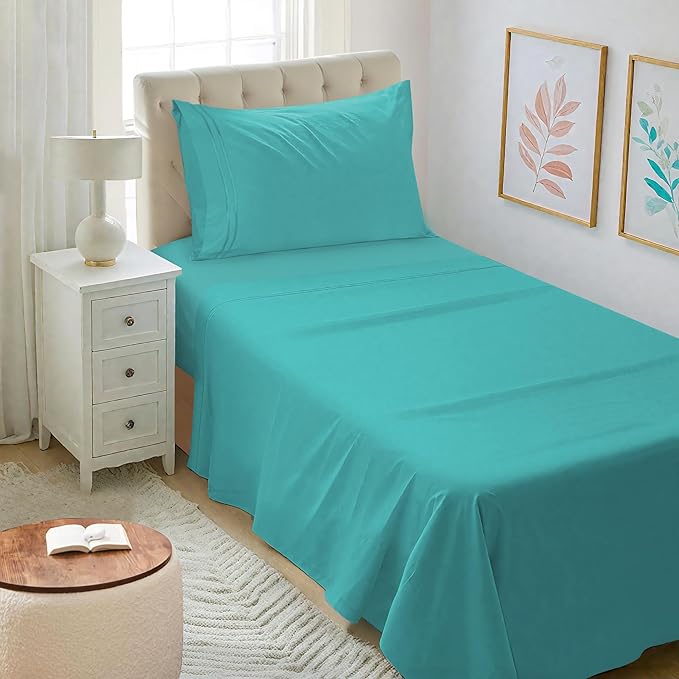 Mejoroom Twin XL Sheet Set - Hotel Luxury Microfiber Sheet & Pillowcase Sets Fits College Dorm Room Mattress - Soft, Breathable, Wrinkle & Fade Resistant - 3 Piece (Teal)