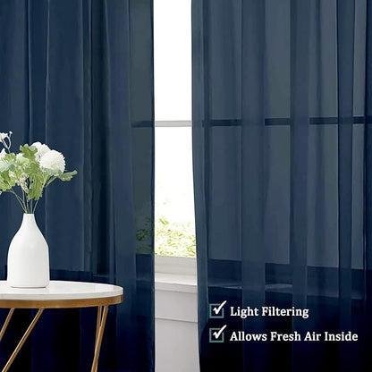 Chyhomenyc Sheer Window Curtains 108 inch Length 2 Panels Set, Airy Soft-Touching Rod Pocket Voile Drapes Backdrops Scarves for Living Room/Bedroom/Hotel/Patio, Each 42 W x 108 L, Navy Blue