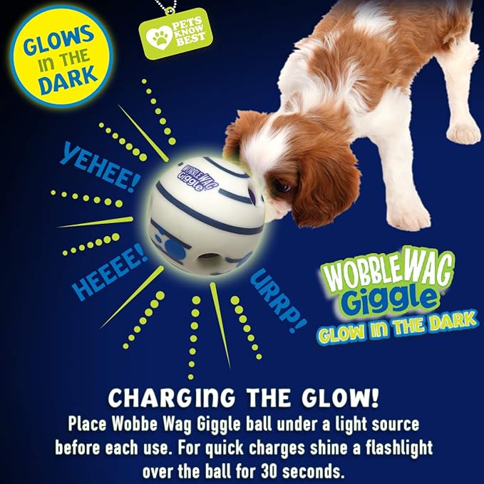 Wobble Wag Giggle Glow in The Dark | Rolling Enrichment Toy for Playtime, Interactive Play for Indoor or Outdoor, Keeps Dogs & Puppies Large, Medium or Small Busy & Moving, As Seen on TV | Pack of 1-Mewly Pet