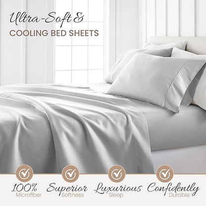 Linen Market Double-Brushed Microfiber California King Sheet Set 4 Piece – Oeko-TEX Certified Ultra Soft & Wrinkle-Free - 16" Deep Pocket Sheets Easy Care Cal-King Size - Light Gray