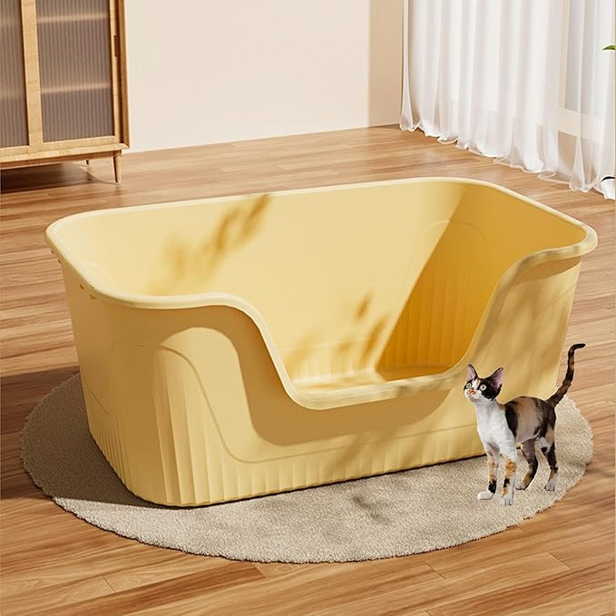 Vealind Extra Large Litter Boxes for Big Cats 31''×21''×16'', XXL Litter Boxes for Big Cats or Multiple Cats, Jumbo High Sided Litter Pan, Leak-Proof & Anti-Splashing, Easy Clean & Durable (Yellow)-Mewly Pet