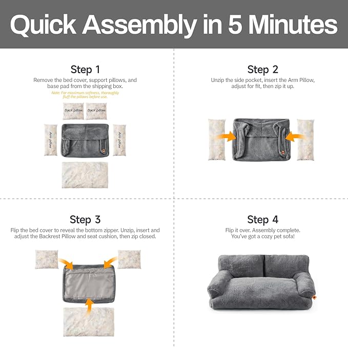 MEWOOFUN Dog Beds for Small Medium Dogs with Removable Washable Cover, Fluffy Dog Sofa with Non-Slip Bottom (Dark Grey, 33.5" L X 25.6" W X 11.5" Th)-Mewly Pet