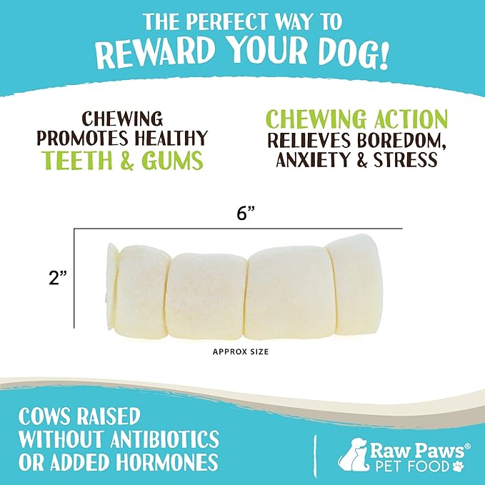 Raw Paws Beef Cheek Rolls for Dogs - 6 inch (4 Pack) - Packed in USA - Free-Range, Rawhide Alternative Dog Chews - Retriever Rolls for Small to Large Breeds-Mewly Pet